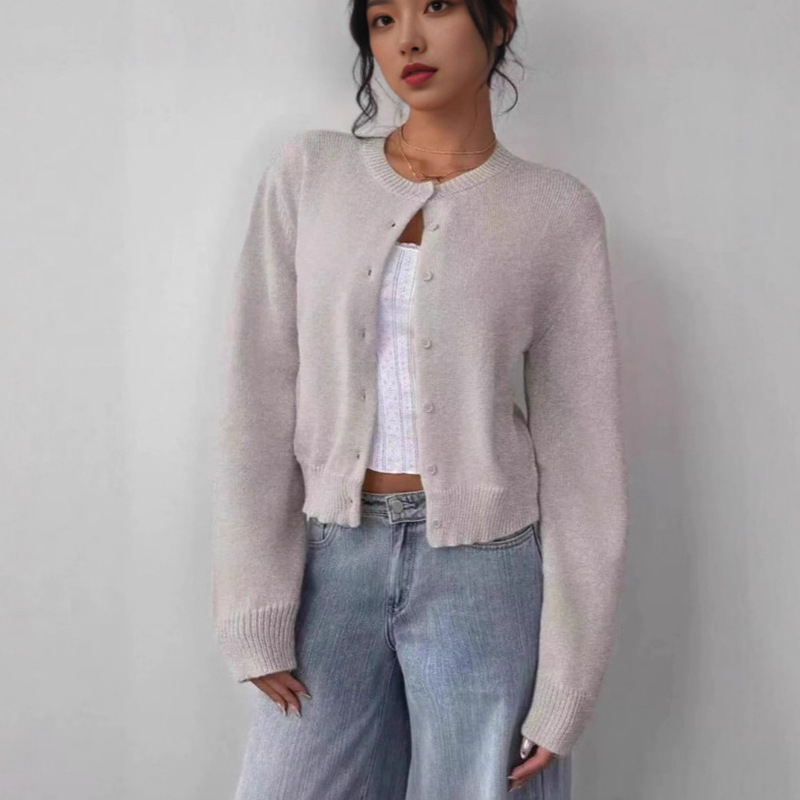 Multi-Color Long-Sleeved Knitwear for Women in Autumn and Winter European and American Cross-Border Cardigan Jacket Soft Waxy Short Loose Slimming Look Top