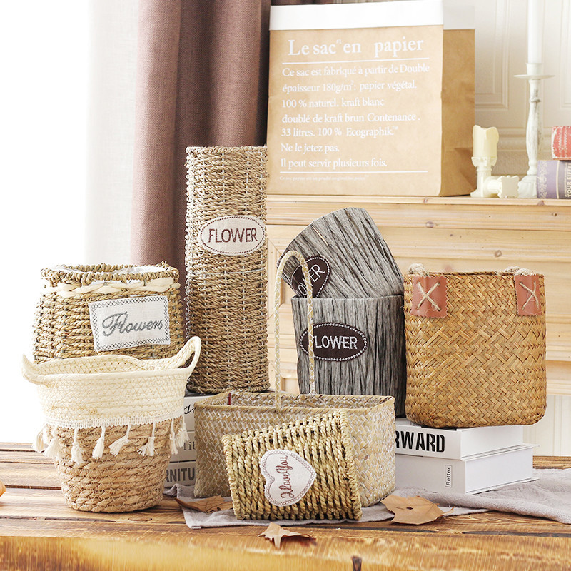 手提花篮花篮花店干花鲜花花篮编织柳编藤编草编花篮野餐篮插花篮