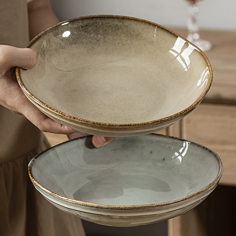 Japanese style retro round salad noodle bowl ceramic vegetable bowl instant noodle bowl high color value soup bowl tableware suit wholesale