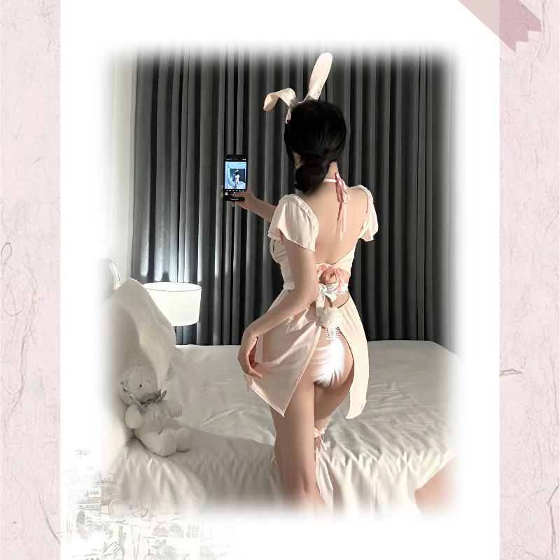 Bunny Maid Roleplay Lingerie Set with Catwoman Top and White Bodystockings, One Size — detail image 3
