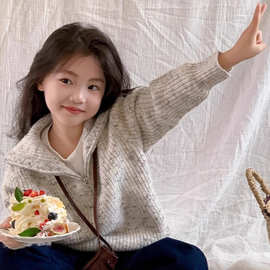 女童毛衣外套春秋2025新款韩系10岁女孩洋气秋装儿童拉链针织上衣