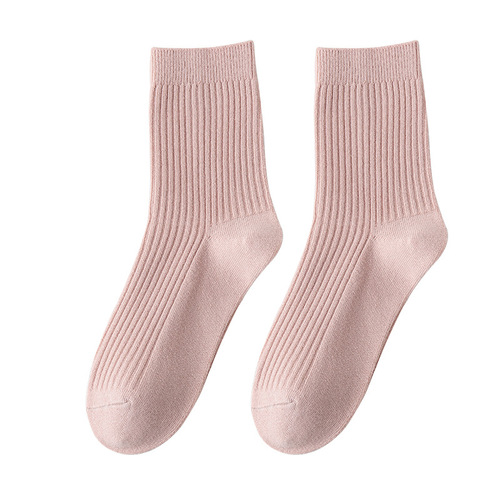 Double-needle socks, pure cotton women's spring and autumn mid-calf socks, women's cotton sweat-absorbent boneless socks, women's socks, Zhuji socks industry wholesale