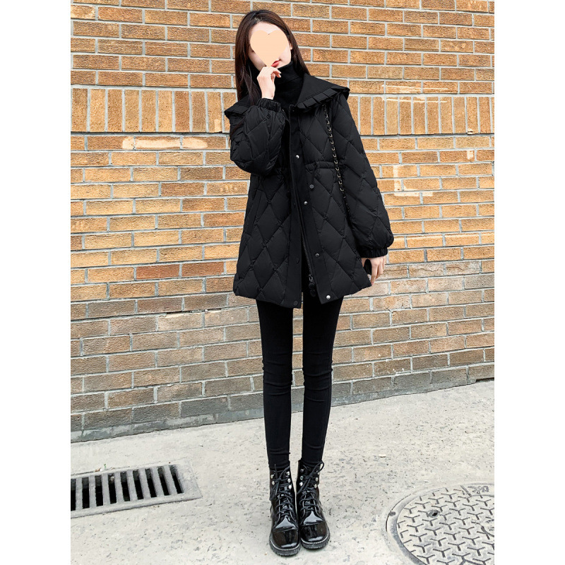 Small black slim doll collar jacket 2025 new women's winter slim mid-length down cotton jacket
