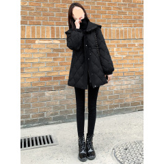 Small black slim doll collar jacket 2025 new women's winter slim mid-length down cotton jacket