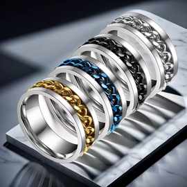 不锈钢钛钢戒指不掉色小众设计戒指环神器链条转动旋转指环素圈