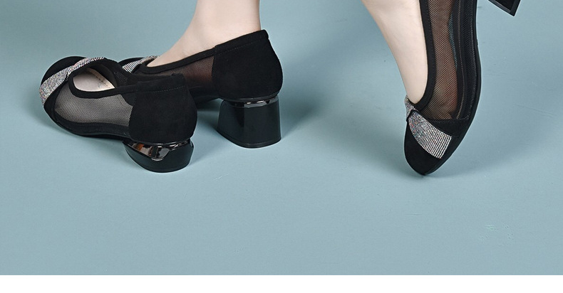 Giày sandal nữ da thật mũi tròn đế mềm gót thô 2.5 cm — Gót đen cao 2.5 cm chi tiết 29