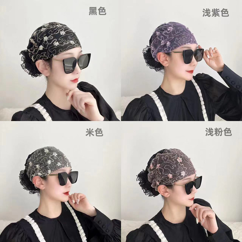 Women's baobao hat headscarf hat style elegant breathable cover white hair easy to carry handcrafted dot diamond accessories big flower new