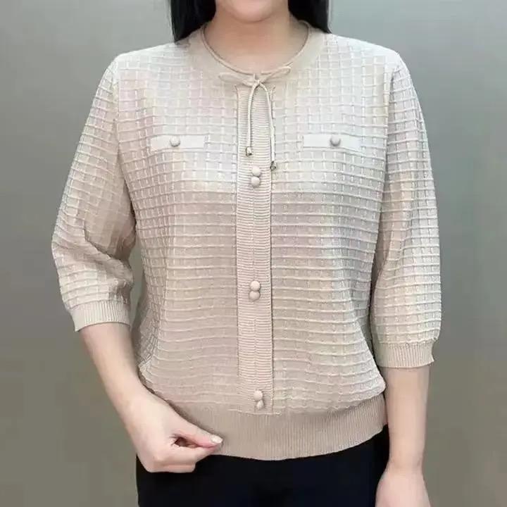 2025 秋新款时尚纯色百搭七分袖小衫气质简约休闲显瘦宽松上衣女|undefined