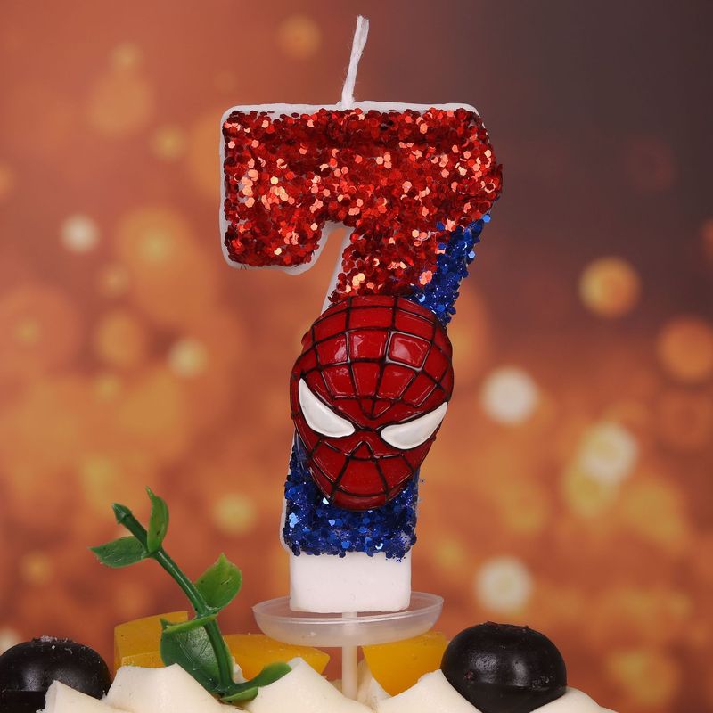 クールなスパイダーマンのテーマのグリッターデジタル誕生日キャンドル子供の最初の誕生日パーティーケーキデコレーション|undefined