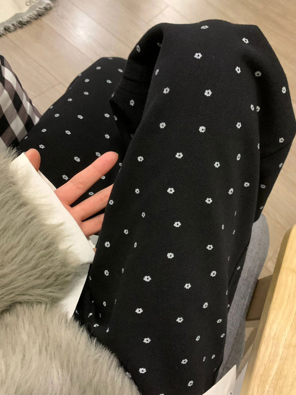 复古碎花波点休闲裤女秋冬季高街黑色裤子高腰直筒宽松阔腿长裤子|undefined