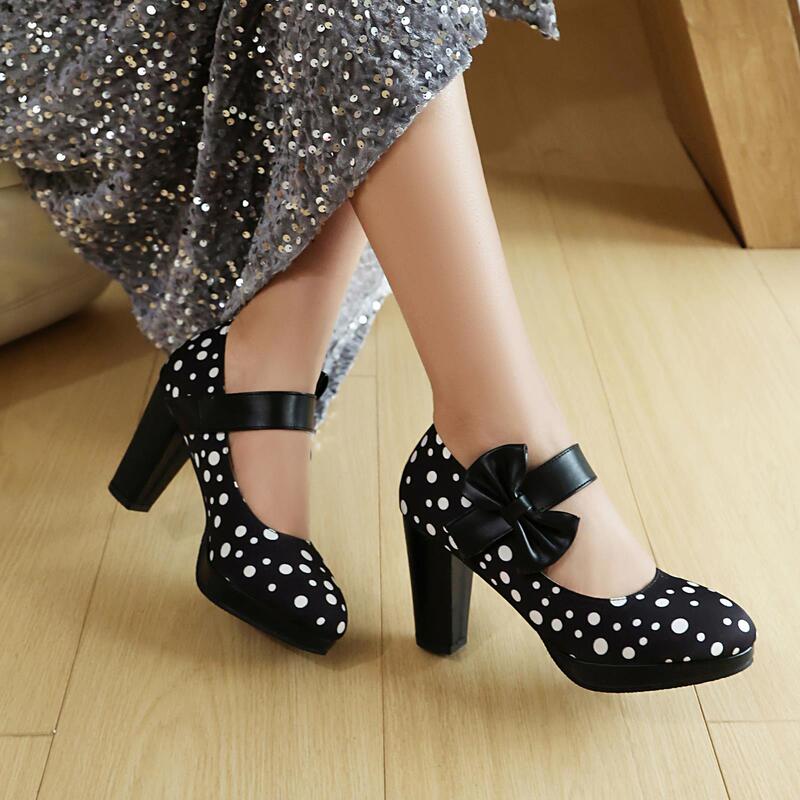 Aliexpress Supply Early Spring 2025 Thick-Soled High-Heeled Women's 32-48 Size Velcro Versatile Shallow-Mouth Shoes