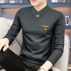 秋冬の新型中年男性長袖tシャツvネック修身ボトムシャツ保温内服tシャツメンズ