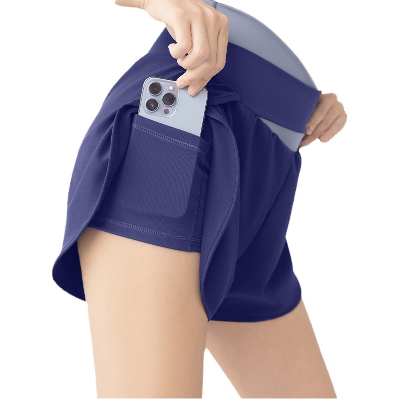 Shorts Deportivos de Yoga para Mujer, Color Block, Transpirables, con Bolsillo Lateral, Anti-Exposición, Diseño de Dos Piezas