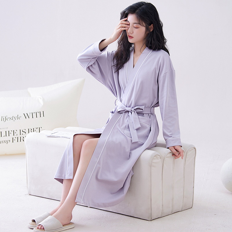 Camisón de algodón para mujer otoño nuevo traje de baño de color sólido de manga larga con cordones para mujer sexy otoño e invierno se puede usar fuera