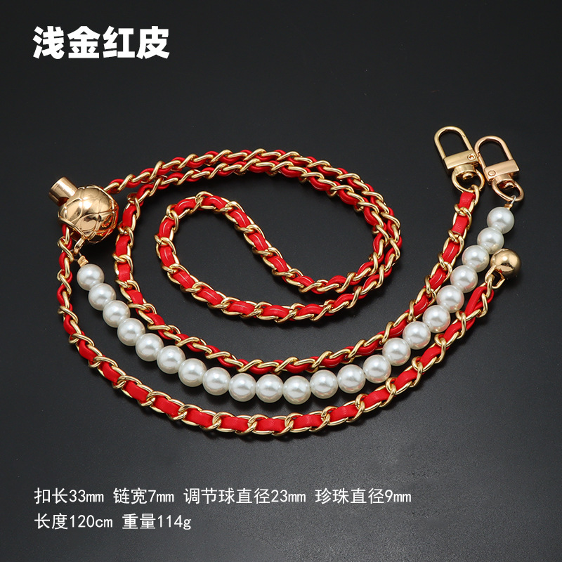 Gold Chain Red Leather Pearl Adjustable Chain