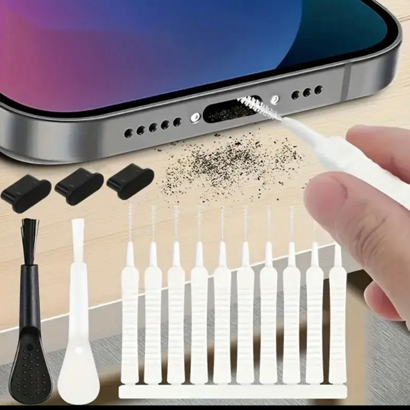 Type-C USB Port Toz Kapağı Telefon Şarj Girişi Metal Toz Kapağı Fırça ile Temizlik Seti