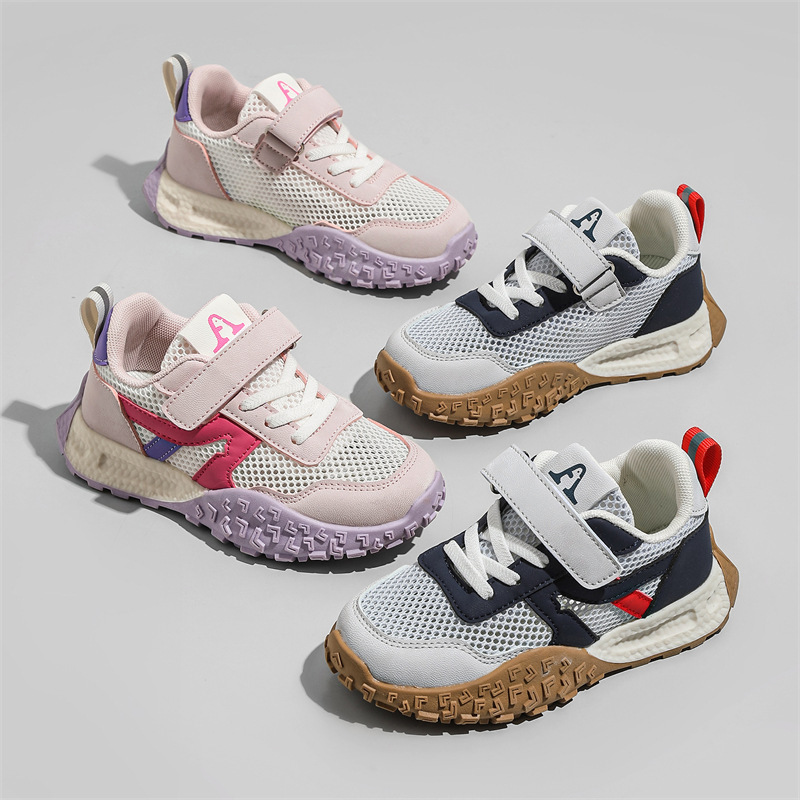 Nye åndbare børnesko med netoverflade, store børneløbesko med enkelt net, Agam net, piger_voghion.com