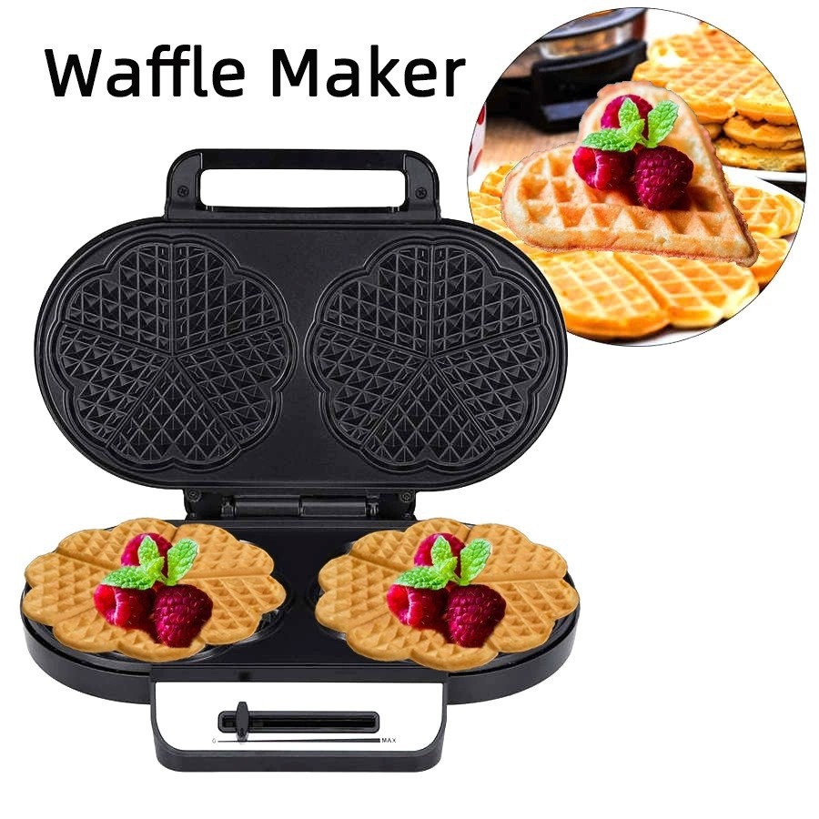 家用110v二片双盘爱心华夫饼机三明治机电饼铛早餐机Waffle maker
