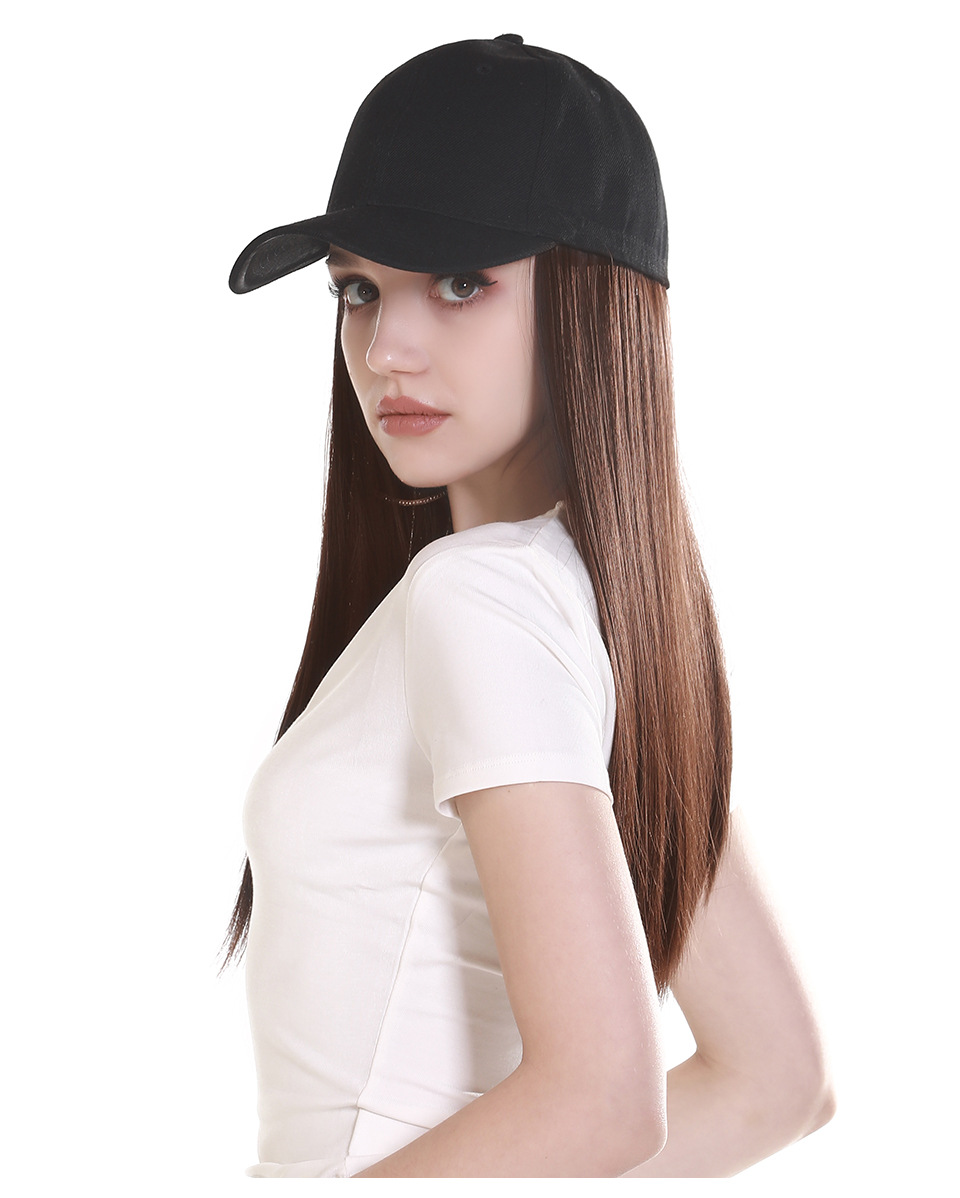 Perruque Synthétique Femme Une pièce Cheveux Longs Raides Fibre Chimique Baseball Perruque Chapeau Naturel Tête Complète Ensemble_voghion.com