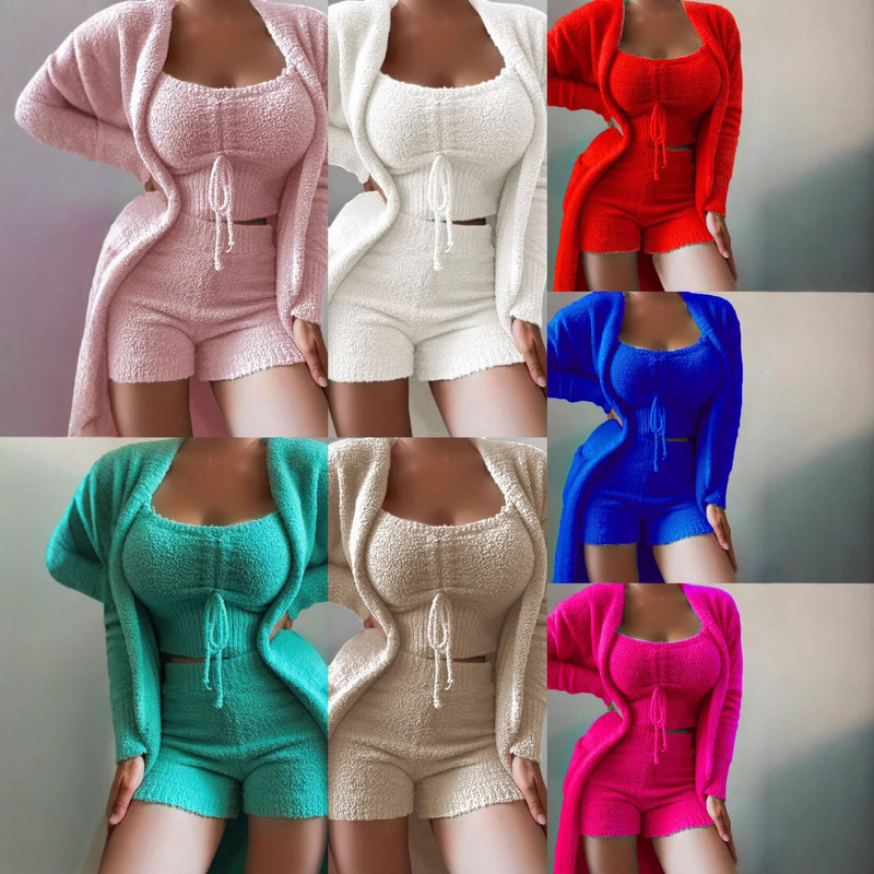 2023 European and American cross-border women's clothing Amazon wish independent station new plush 3 pieces suit home wear 2023 European and American cross-border women's clothing Amazon wish independent station new plush 3 pieces suit home wear