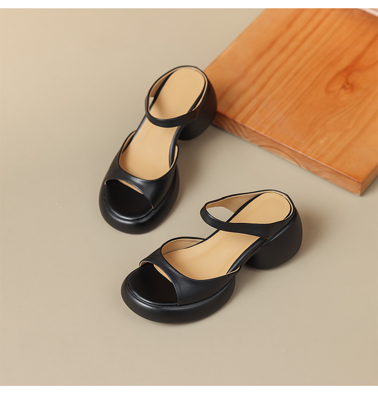 Sandal cao gót hở mũi nữ phong cách Pháp đế dày chống trượt — màu đen, màu trắng ngà, màu vàng chi tiết 19