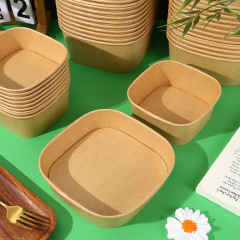 牛革の正方形の箱の使い捨ての包装箱の出前弁当箱の果物のサラダの軽食の弁当の碗は蓋の紙の弁当箱があります。