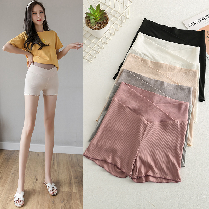 Thin Thread Cotton Summer Safety Pants Pregnant Women's New Low Waist Shorts for Abdomen Protection