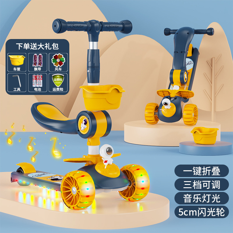 Niños de scooter con asiento plegable 2-6-10 años de edad niños y niñas tres en uno scooter con pedal