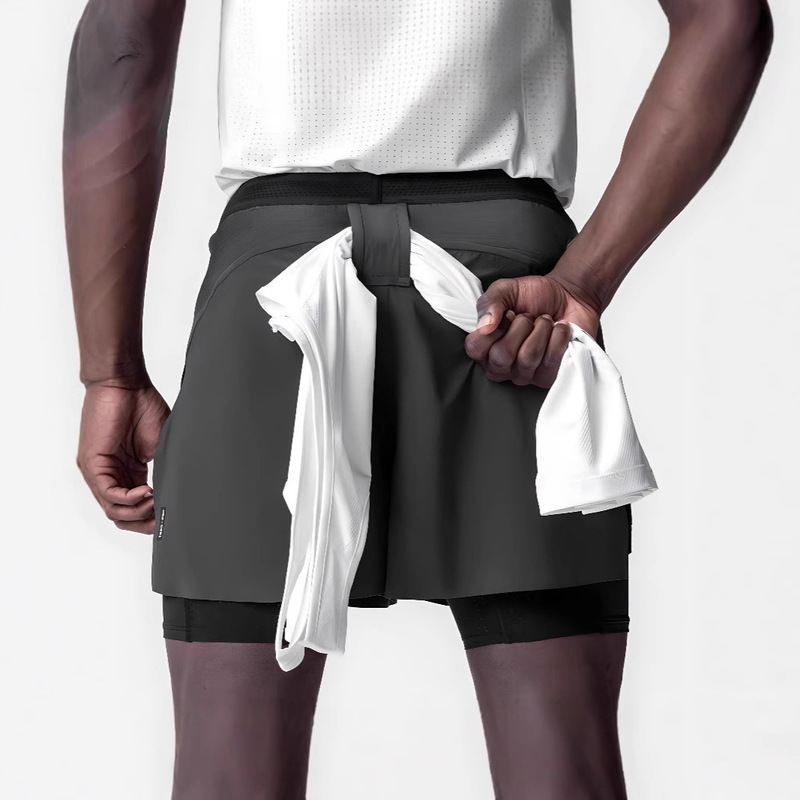 New Summer Fake Two-Piece Running Quick-Drying Sports Shorts Men's Basketball Fitness Marathon Cross-Country Training Quarter Pants