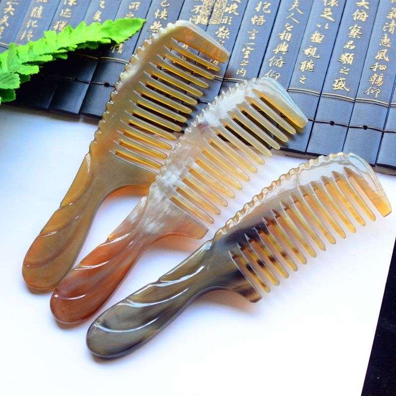 牛角櫛天然黄水牛角櫛マッサージハンドル彫刻櫛ヤク角美髪櫛彫刻花|undefined
