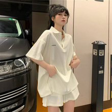 夏季运动套装女2023新款时尚洋气宽松polo衫短袖休闲短裤两件套潮