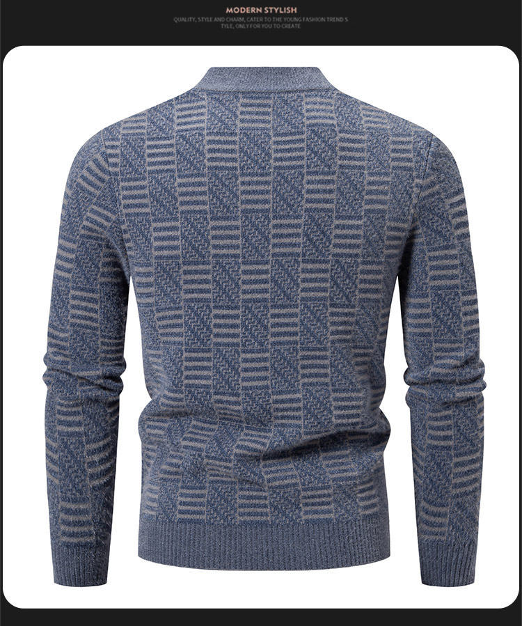 Herren Pullover Mit Stehkragen Lockere Passform Jacquard Strick_voghion.com
