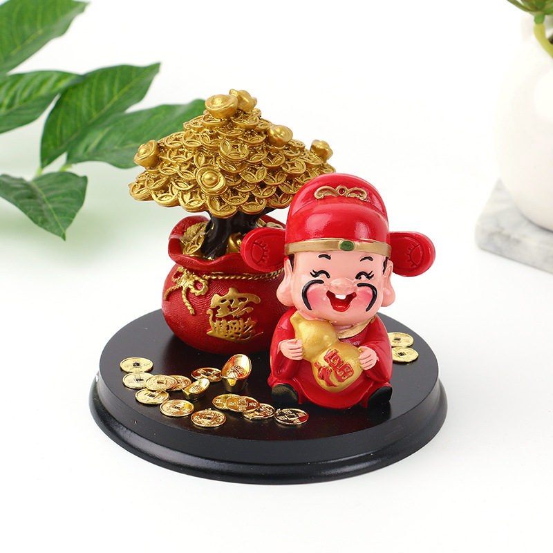 Creativo dibujos animados novela resina artesanía decoración del coche consola central Dios de la riqueza fortuna árbol combinación decoración adornos