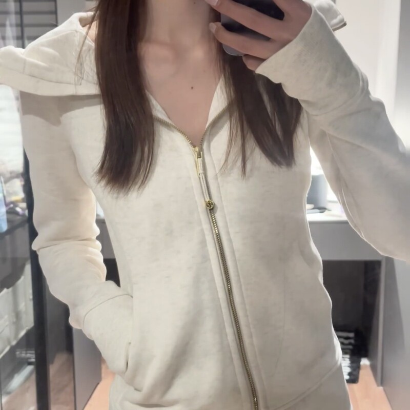 lulu multicolored bone white gold embroidered scuba slim-fit full-zip fleece hooded sweatshirt, suitable for sports and yoga, autumn and winter lulu multicolored bone white gold embroidered scuba slim-fit full-zip fleece hooded sweatshirt, suitable for sports and yoga, autumn and winter