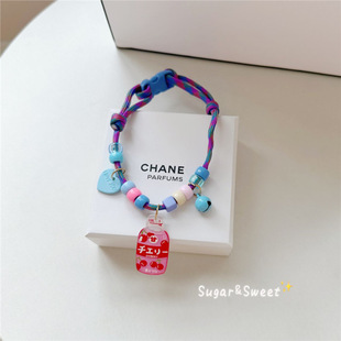 Pet Cat and Dog Collar Contrasting Color Braided Summer Fresh Adjustable Heart Smile Necklace Silver Gradient Teddy