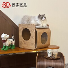 無垢材の猫小屋コーヒーテーブル、シンプルでユニバーサル、取り外し可能で洗えるペット共有ペット猫小屋と犬小屋の組み合わせ収納ベッドサイドテーブル