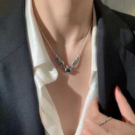 复古做旧极光爱心皇冠翅膀环球影城项链女轻奢小众设计不锈钢链