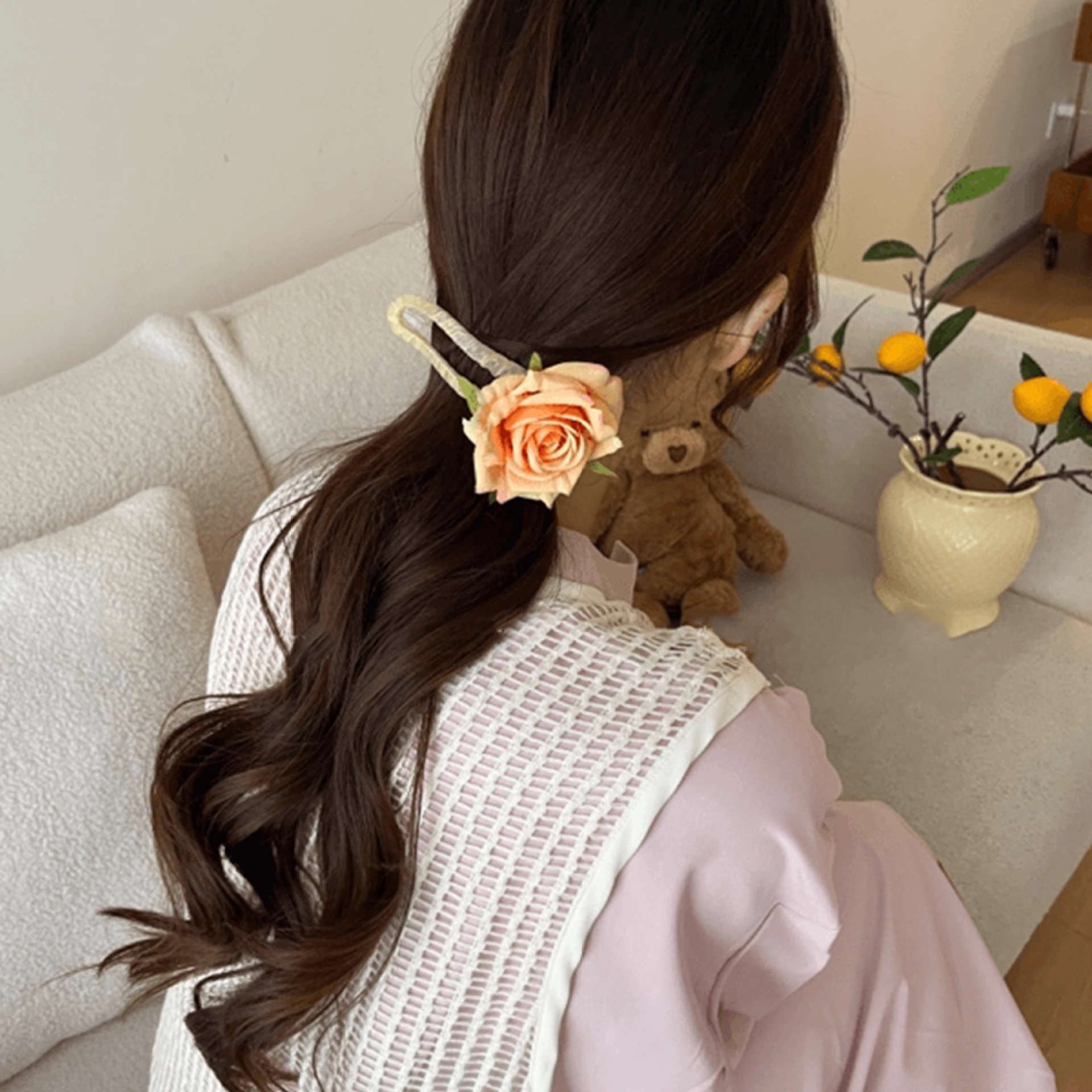 Romántico coreano rosa broca de pato broca de cabello de mujer grande primavera y verano sensación de atmósfera broca de cabeza media tarjeta de cabello