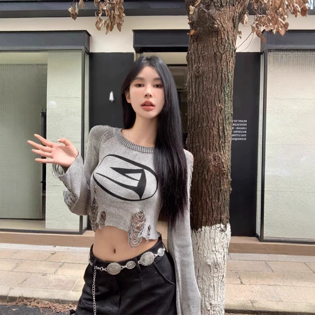 Американский ретро-дырчатый трикотаж женский осенний дизайн