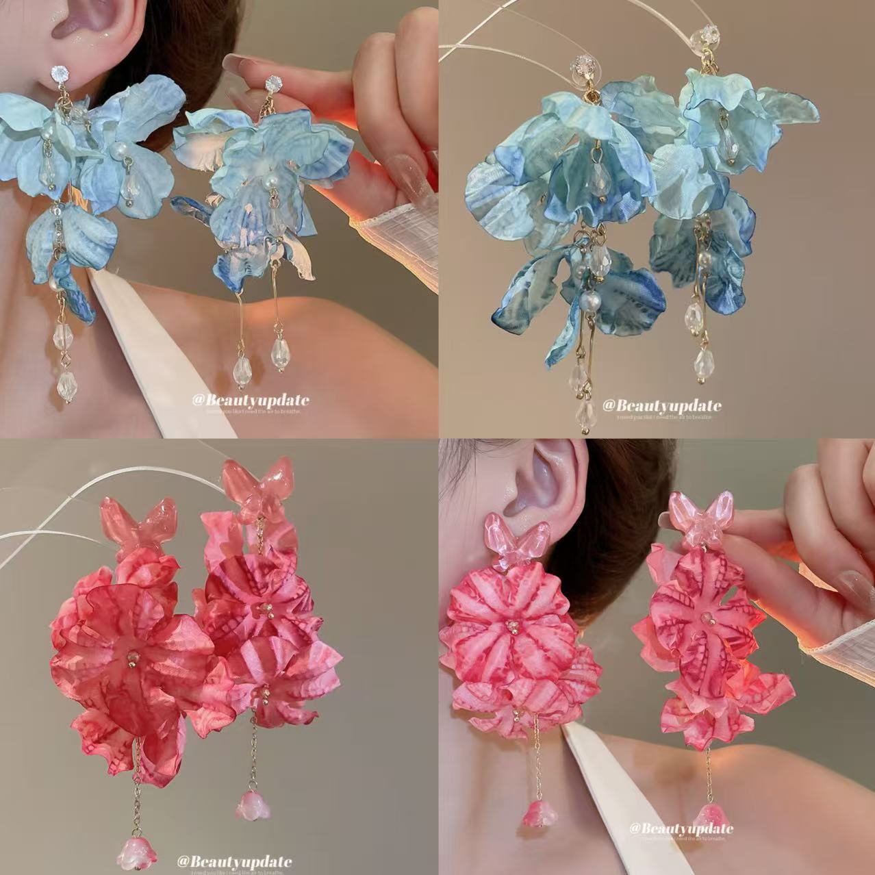 Aguja de plata, tela de circón, flores, borlas, pendientes de perlas, pendientes de estilo de vacaciones junto al mar, pendientes de todo fósforo, sentido de clase alta de nicho