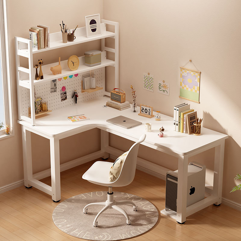 Corner Desk Home Study Table L-shaped Hole Board Corner Modern Cream Style Computer Desk Bookshelf Integrated Table