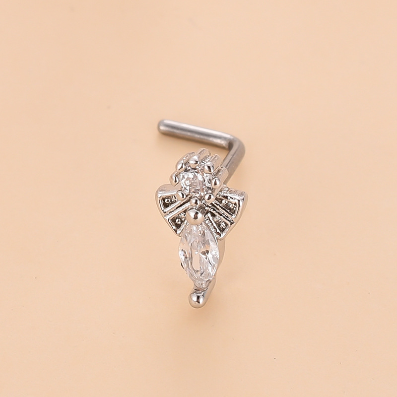 Simple Style Heart Shape Stainless Steel Plating Zircon Nose Studs 1 Piece display picture 8
