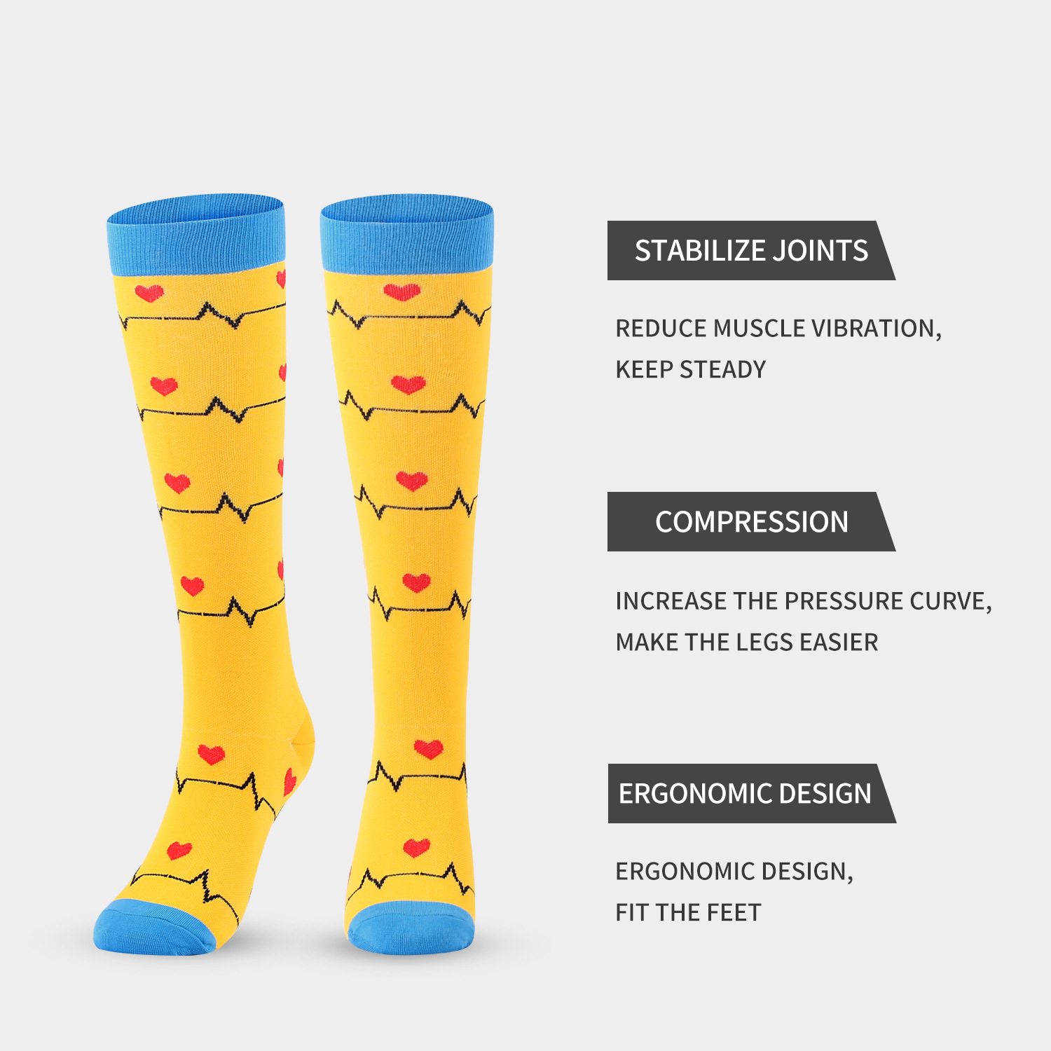 Nueva enfermera médica transfronteriza calcetines de compresión en forma de corazón medias de compresión deportiva fábrica en stock ventas directas