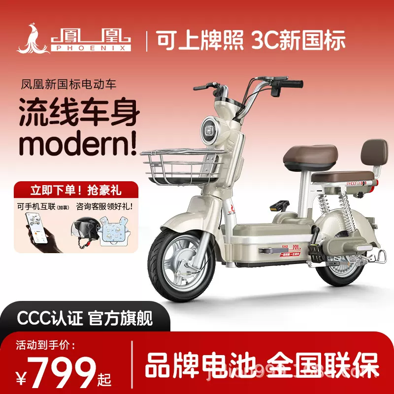 凤凰新国标电动车2025新款复古电动自行车成人轻便女生小型电瓶车