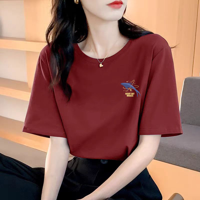 ゆるい純綿半袖tシャツ女性の夏服の新商品の中に上着の肩のデザイン感があります。|undefined