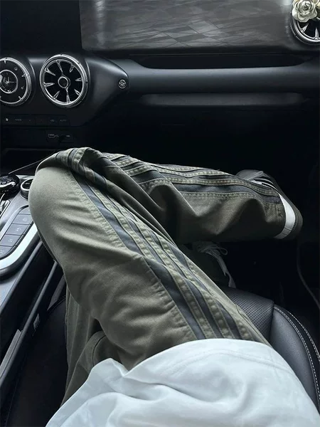 Army Green Three-Stripe Pants Men's Spring and Autumn American Retro Side Stripe Sweatpants Three-Stripe Straight Cargo Pants