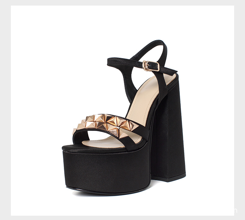 Sandal nữ cao gót 14 cm đế xuồng hở mũi quai ngang phong cách dạ tiệc — Màu Sâm panh chi tiết 4