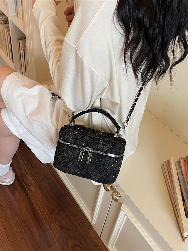 Pequeño viento de moda bordado a cuadros de diamante bolso de mano para mujeres 2026 nuevo denim ligero de lujo cadena mochila