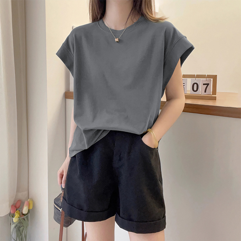 Gray Small Flying Sleeves Right Shoulder Short-Sleeved T-Shirt for Women in Summer Plus Size Fat mm Slimming Look Loose Belly-Covering Top That Hide the Flesh and Trendy Gray Small Flying Sleeves Right Shoulder Short-Sleeved T-Shirt for Women in Summer Plus Size Fat mm Slimming Look Loose Belly-Covering Top That Hide the Flesh and Trendy