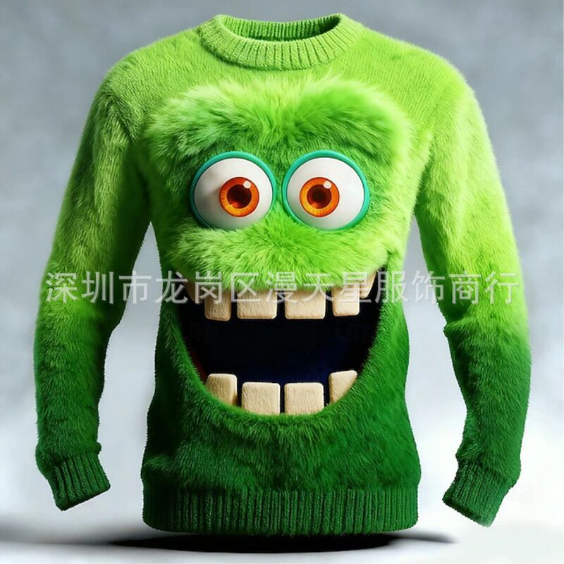 2025 European and American Cross New Style Christmas Grinch Ugly Christmas Sweater 3D Digital Printing Hooded Sweatshirt Cos